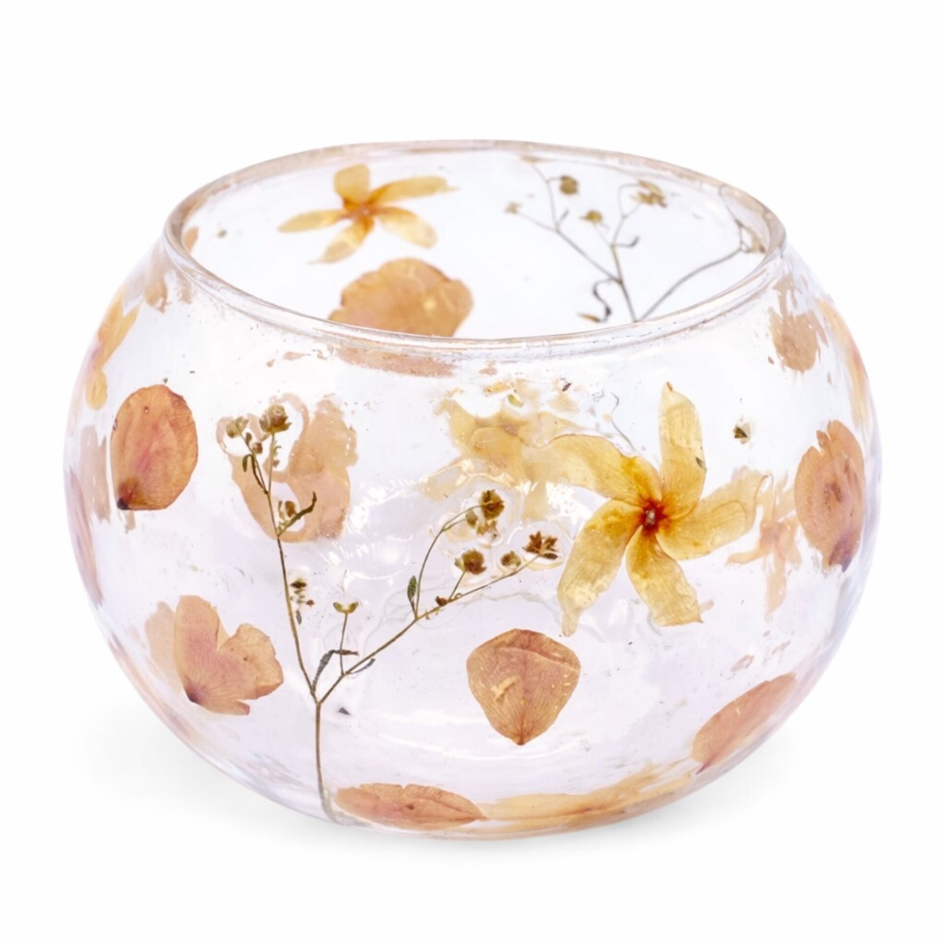 Portavelas floral rosa de vidrio reciclado | Cuenco botánico grande 12x13 cm - 1