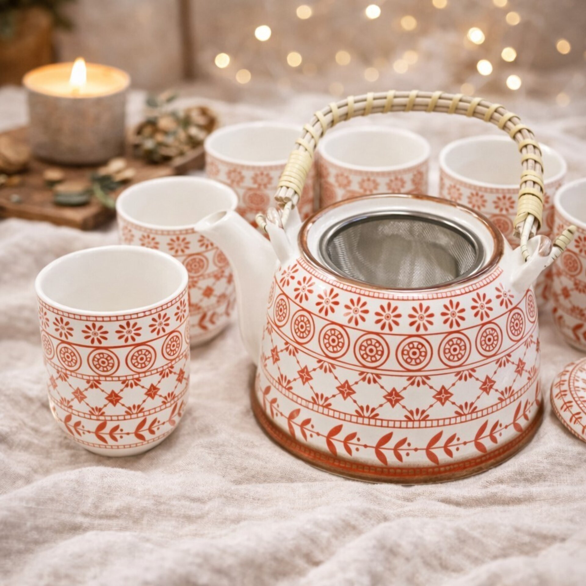 Set de tetera de cerámica ámbar con filtro y 6 tazas - 2