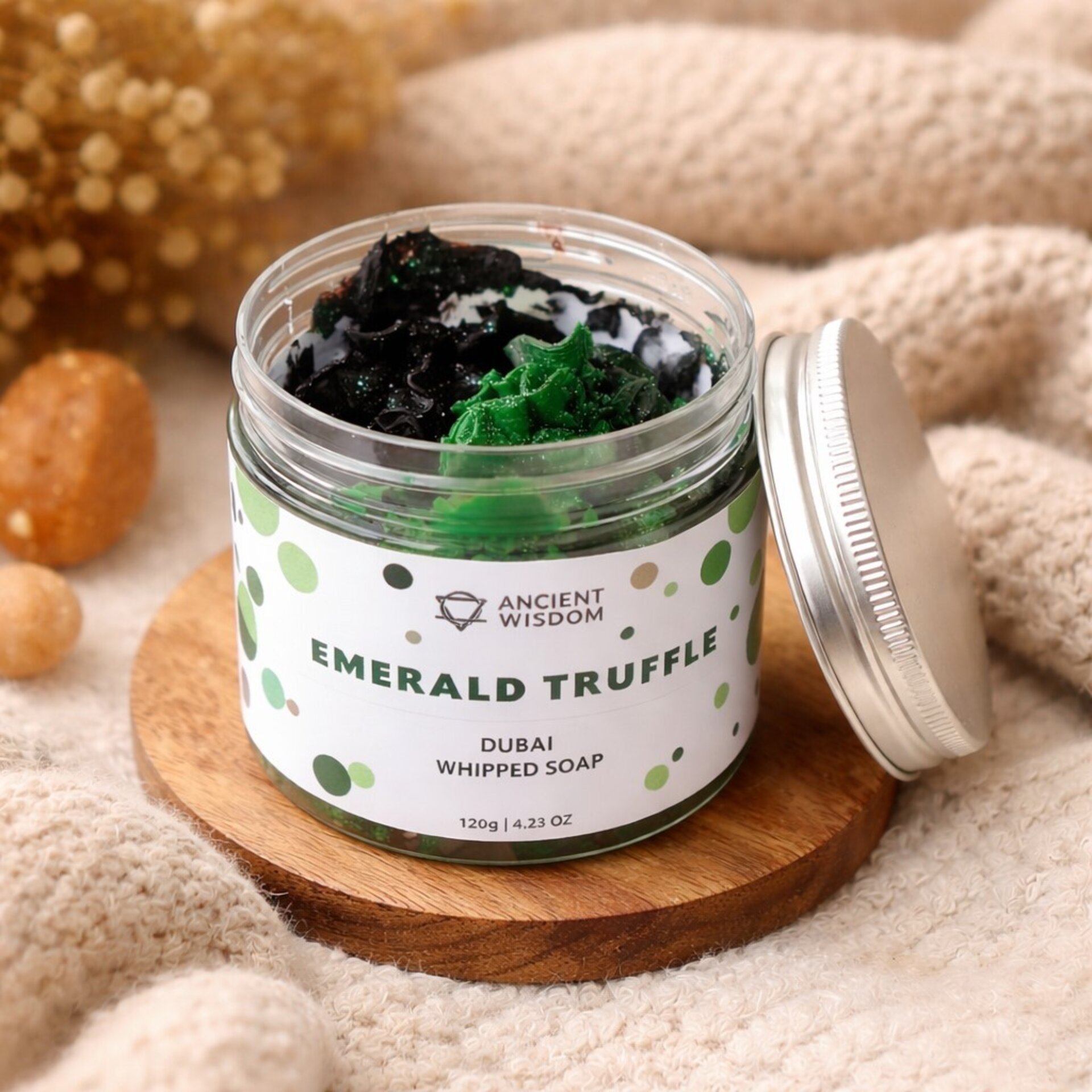 Jabón Cremoso de Dubái Vegano– Trufa Esmeralda 120 g | Ancient Wisdom - 4