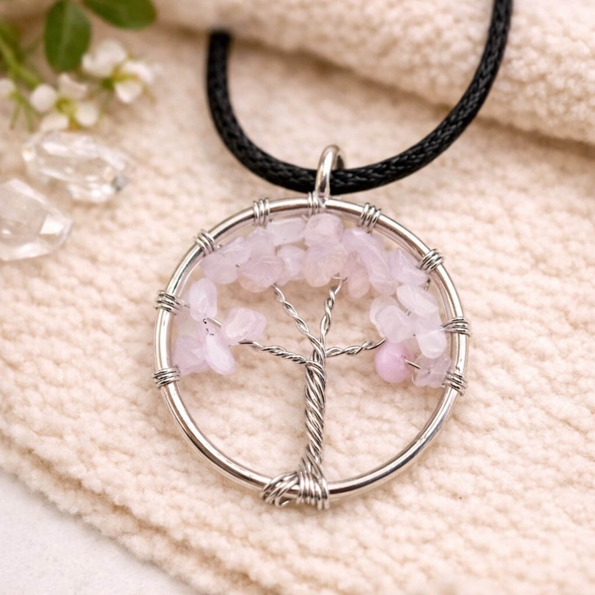 Colgante Árbol de la Vida con Cuarzo Rosa - 2