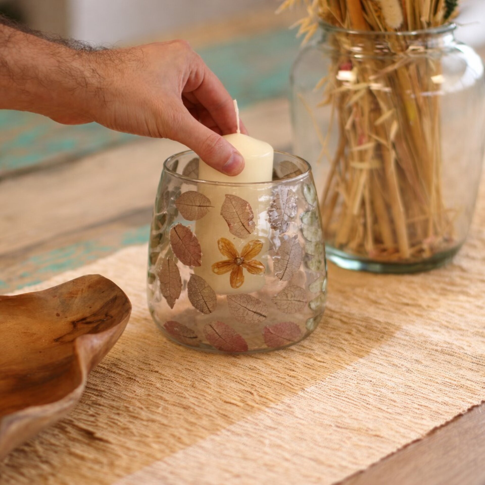 Portavelas de Vidrio Floral Natural – Primavera (12x11 cm) - 2