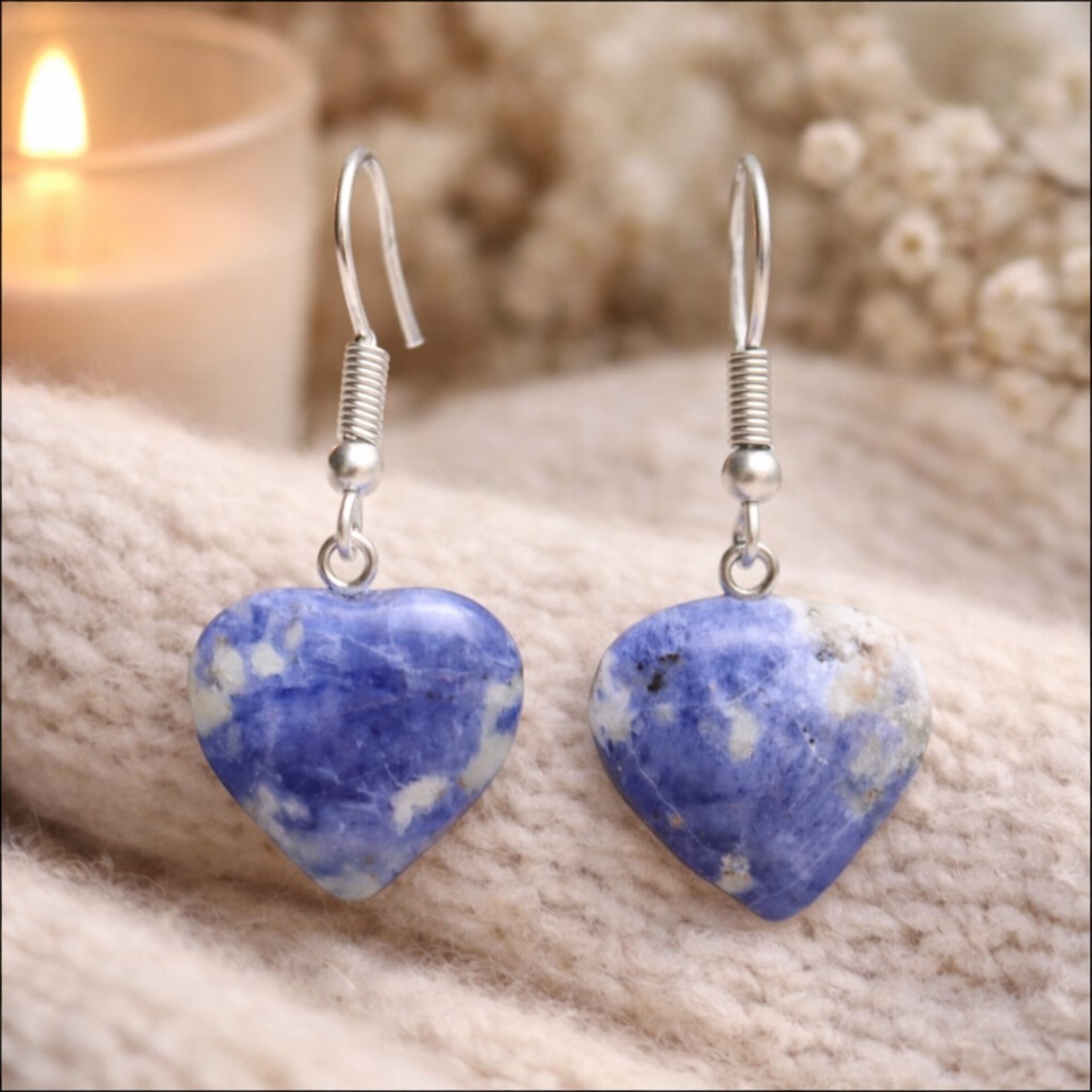 Pendientes Corazón de Sodalita en Baño de Plata - 2