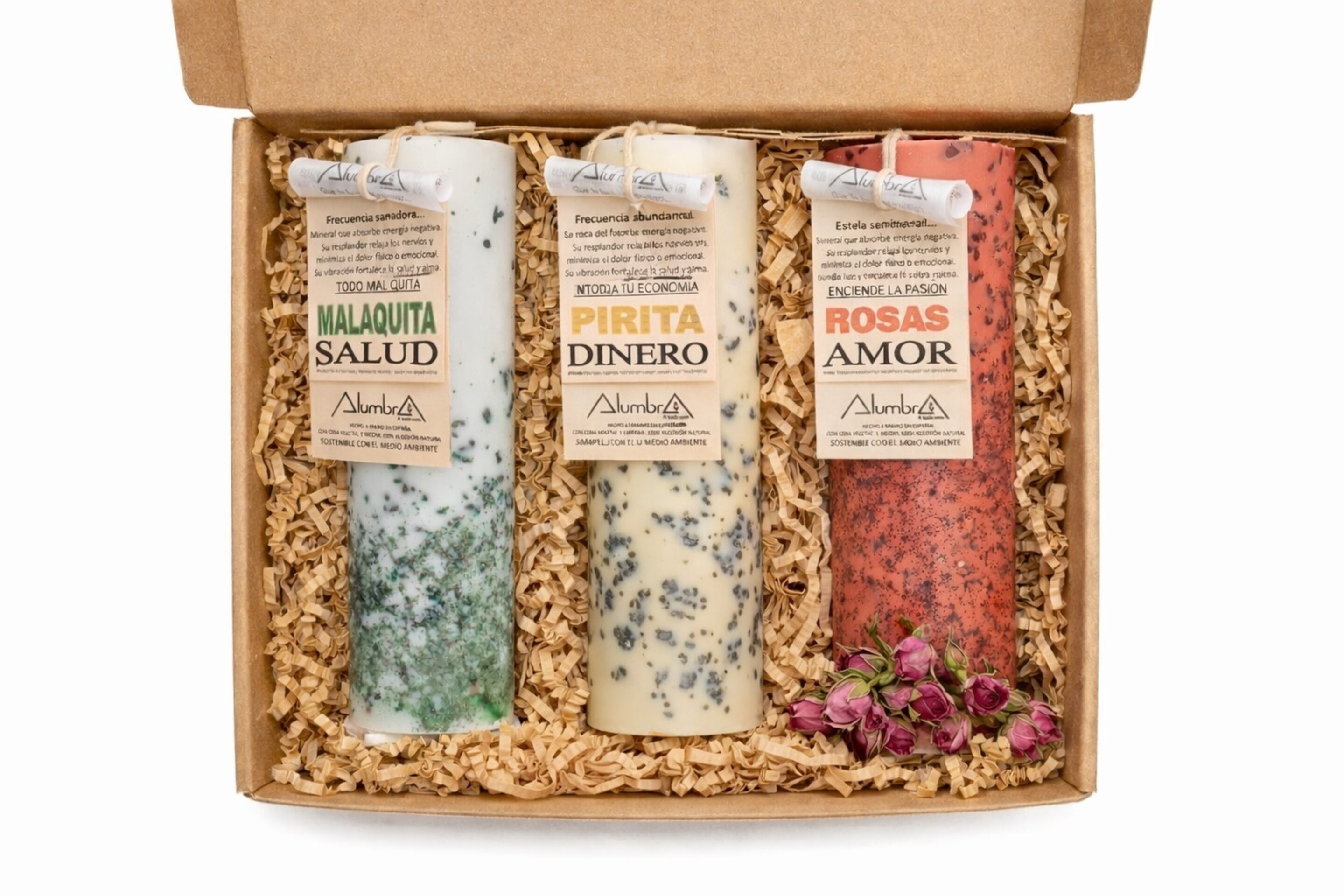 Set de Velas Ritual con Cristales – Salud, Dinero y Amor - 1