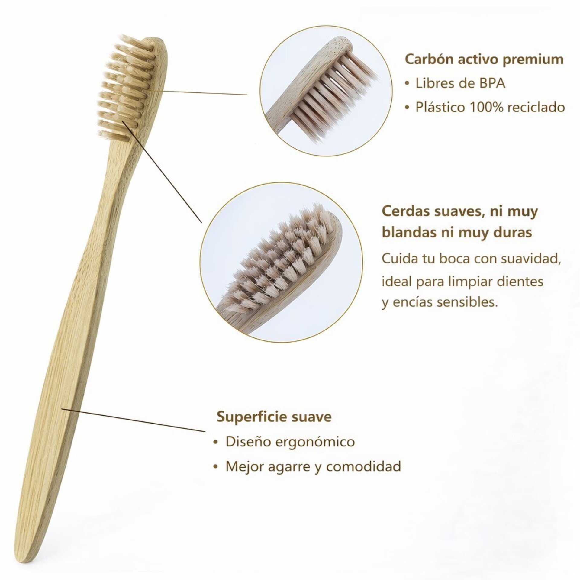 Cepillo de Dientes de Bambú con Cerdas Suaves - 3