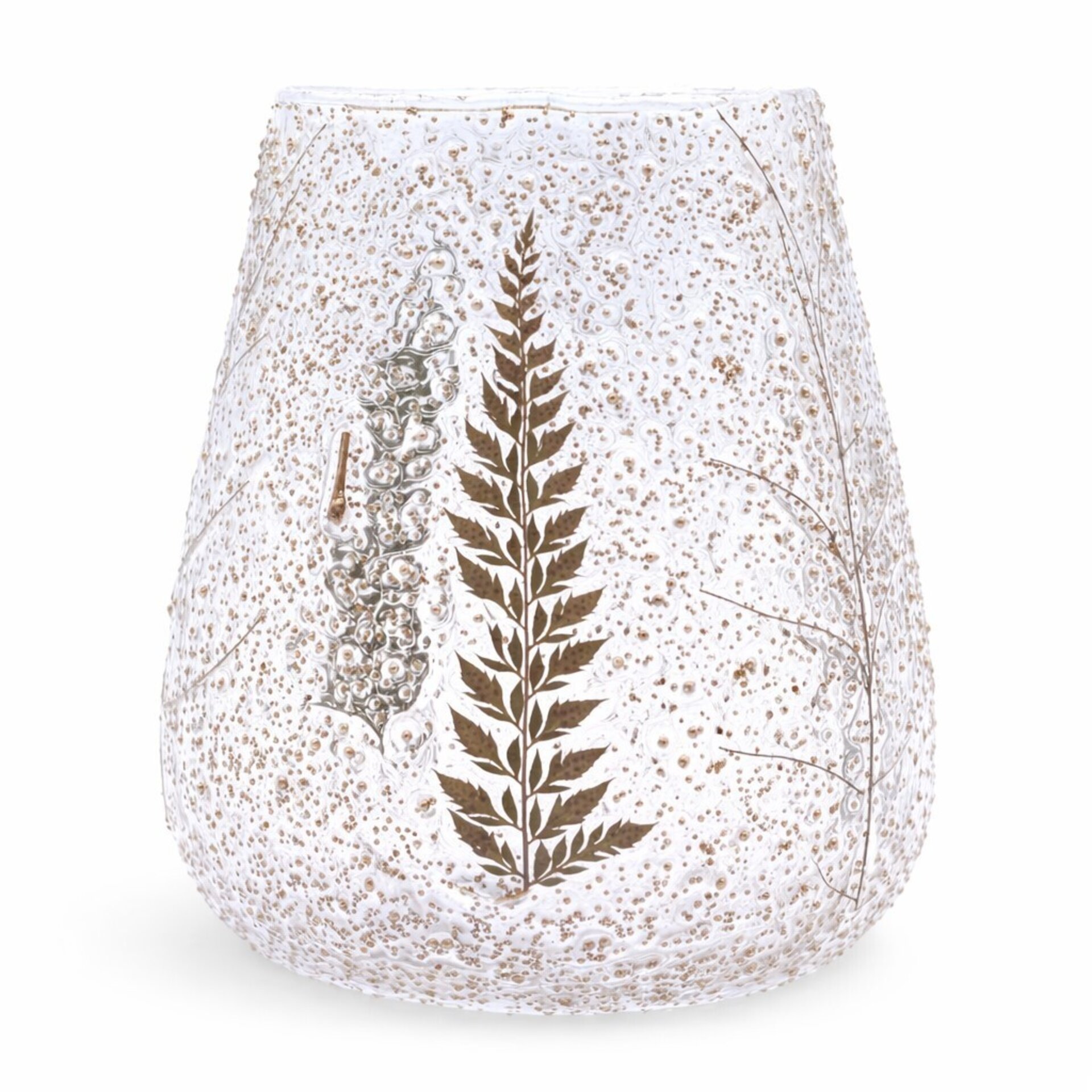 Portavelas de vidrio reciclado con hojas naturales – Cuenco grande Pino 15x12 cm - 1