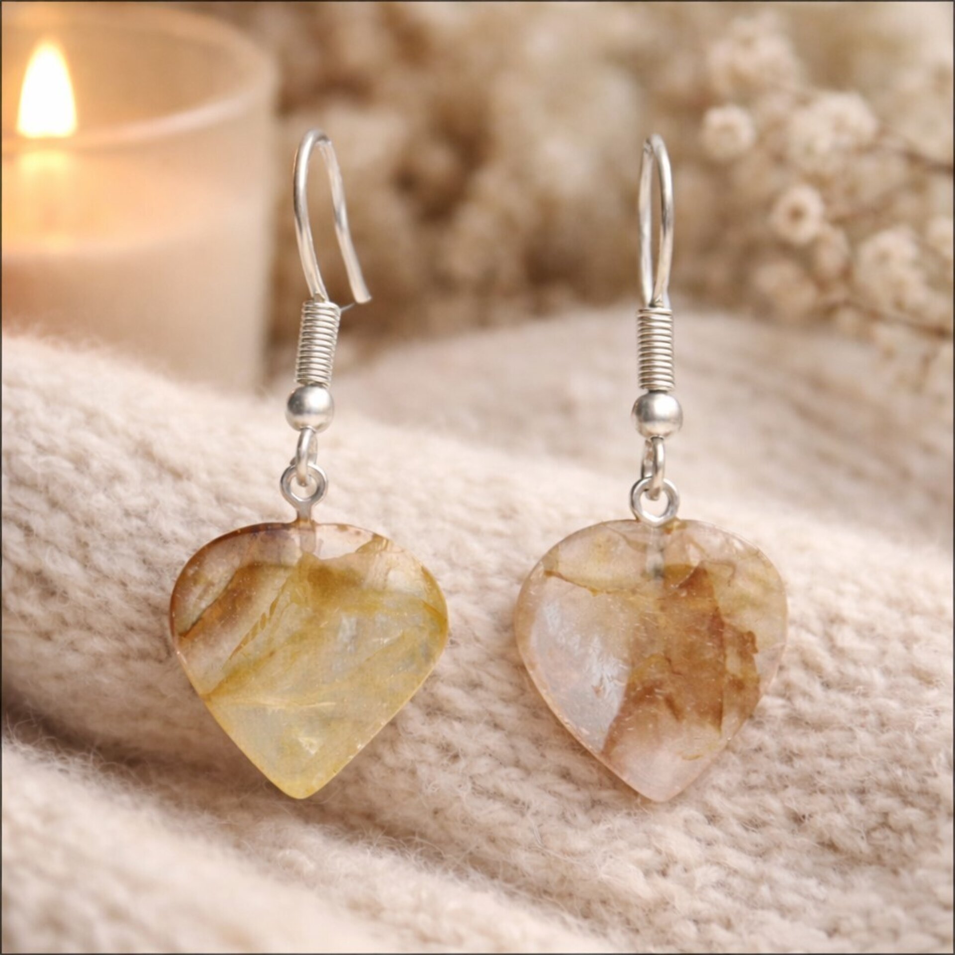 Pendientes Corazón de Cuarzo Sanador Dorado Baño de Plata - 2