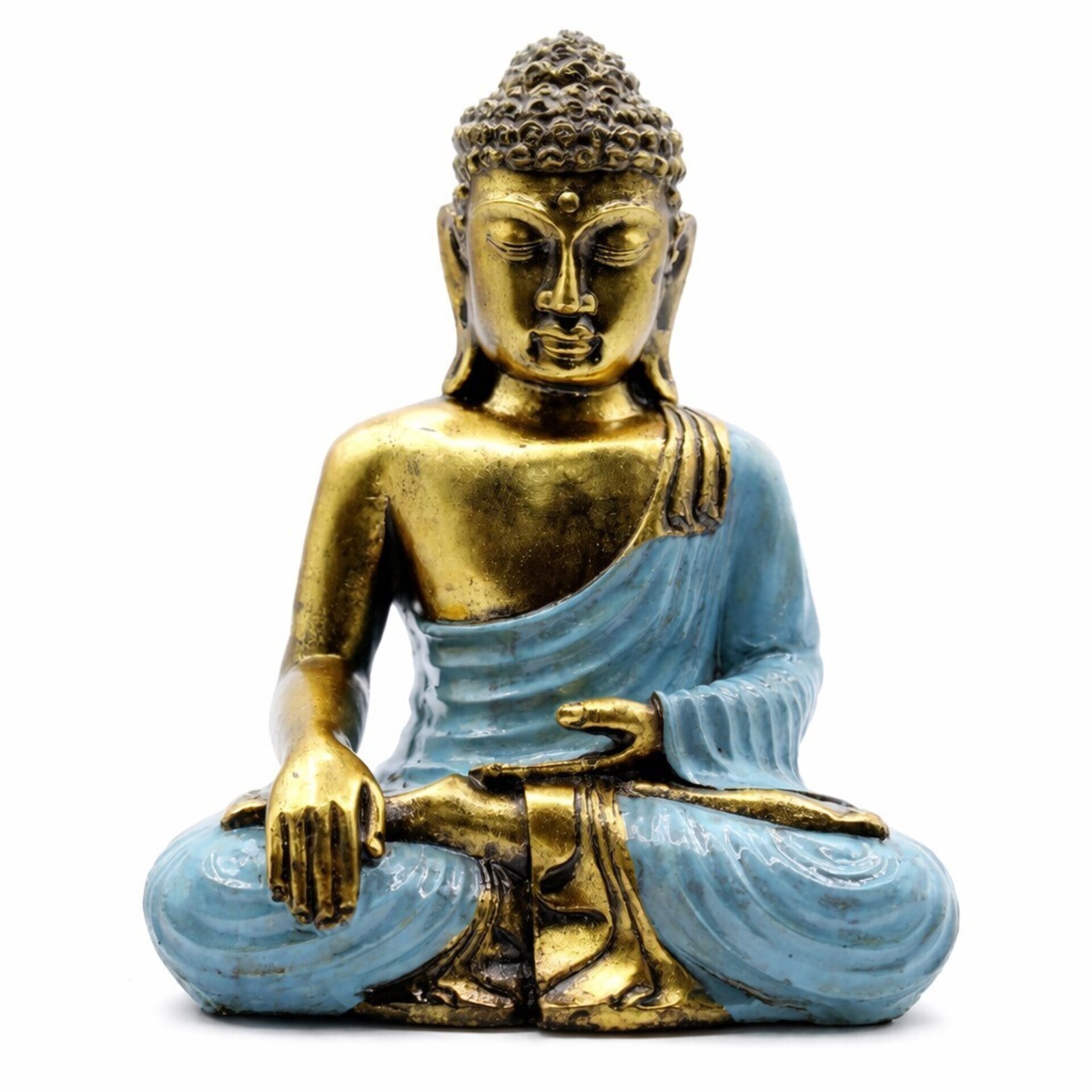 Buda Decorativo Verde Azulado y Dorado Mediano 15 cm - 1